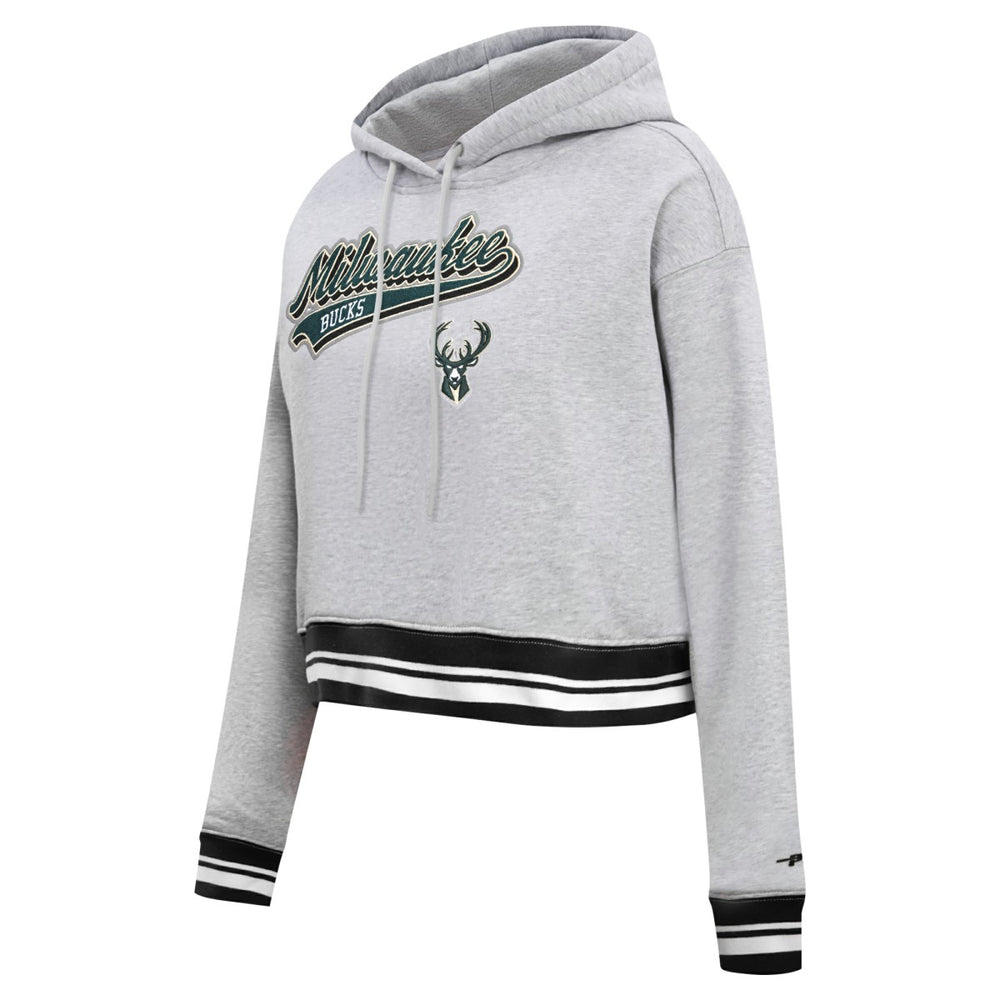 Milwaukee Bucks Pro Standard Women's Script Tail Cropped Pullover Hoodie