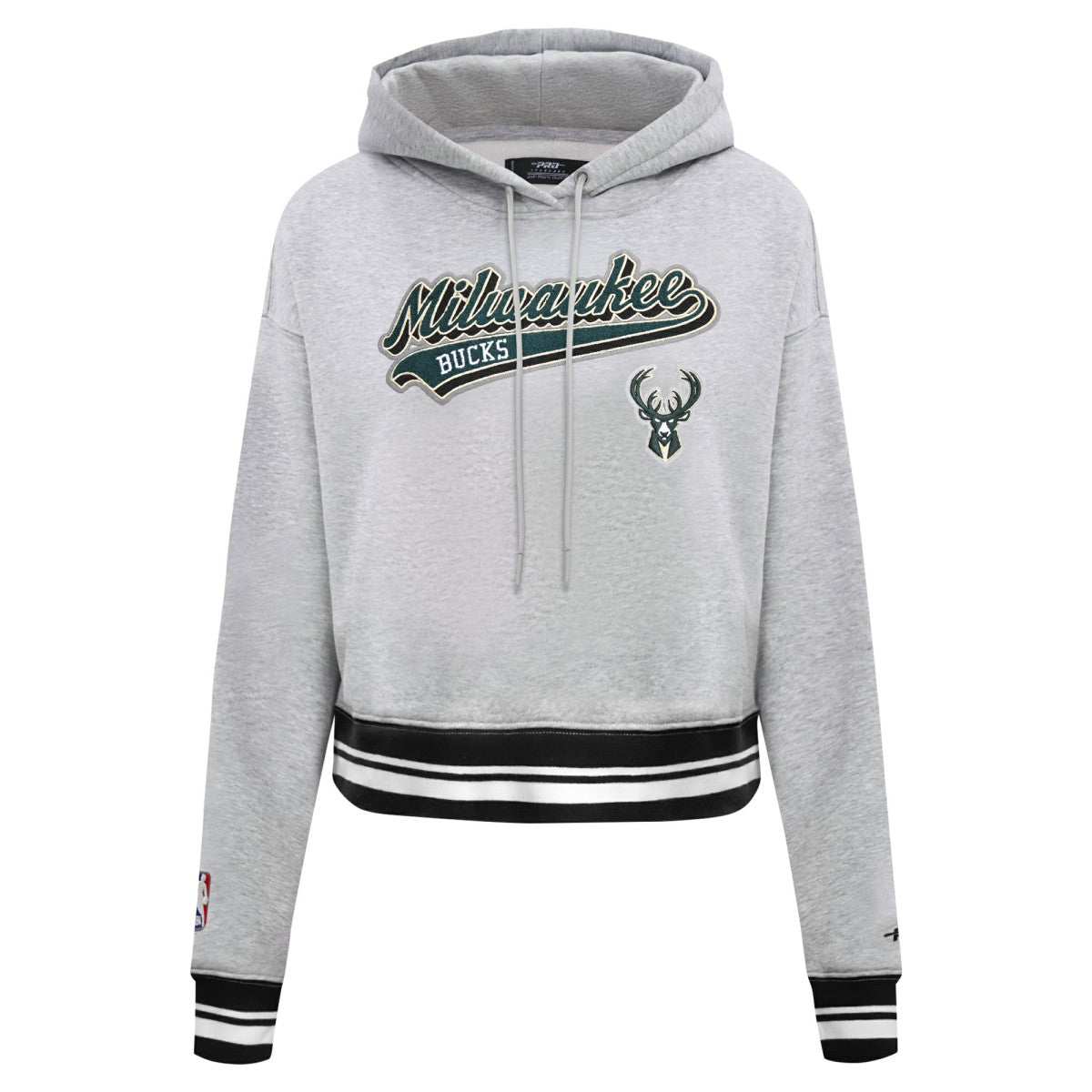 Milwaukee Bucks Pro Standard Women's Script Tail Cropped Pullover Hoodie