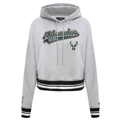 Milwaukee Bucks Pro Standard Women's Script Tail Cropped Pullover Hoodie