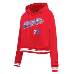Philadelphia 76ers Pro Standard Women's Script Tail Cropped Pullover Hoodie