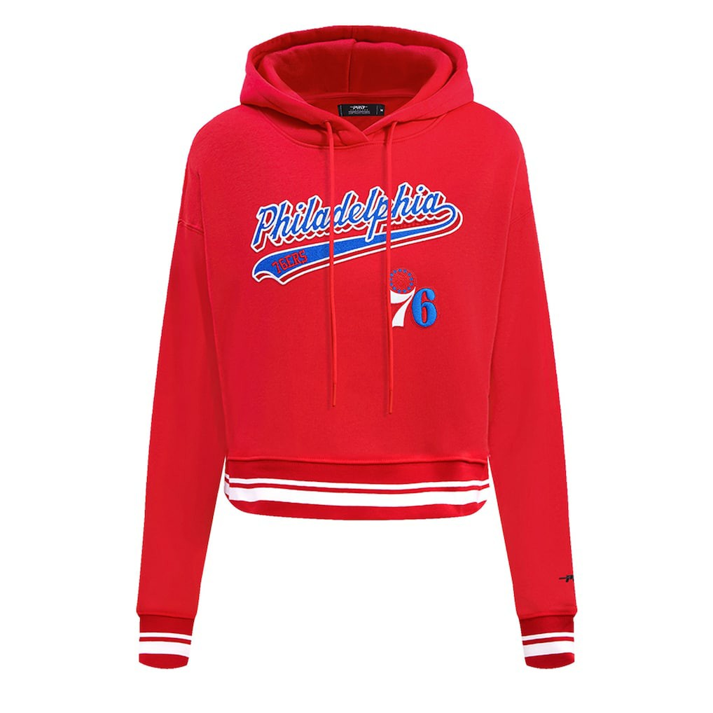 Philadelphia 76ers Pro Standard Women's Script Tail Cropped Pullover Hoodie