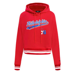 Philadelphia 76ers Pro Standard Women's Script Tail Cropped Pullover Hoodie