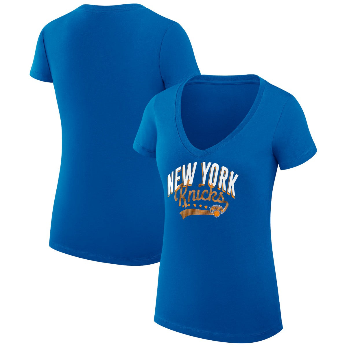 New York Knicks G-III 4Her by Carl Banks Women's Super-Slim Fit Lightweight Filigree Logo V-Neck T-Shirt
