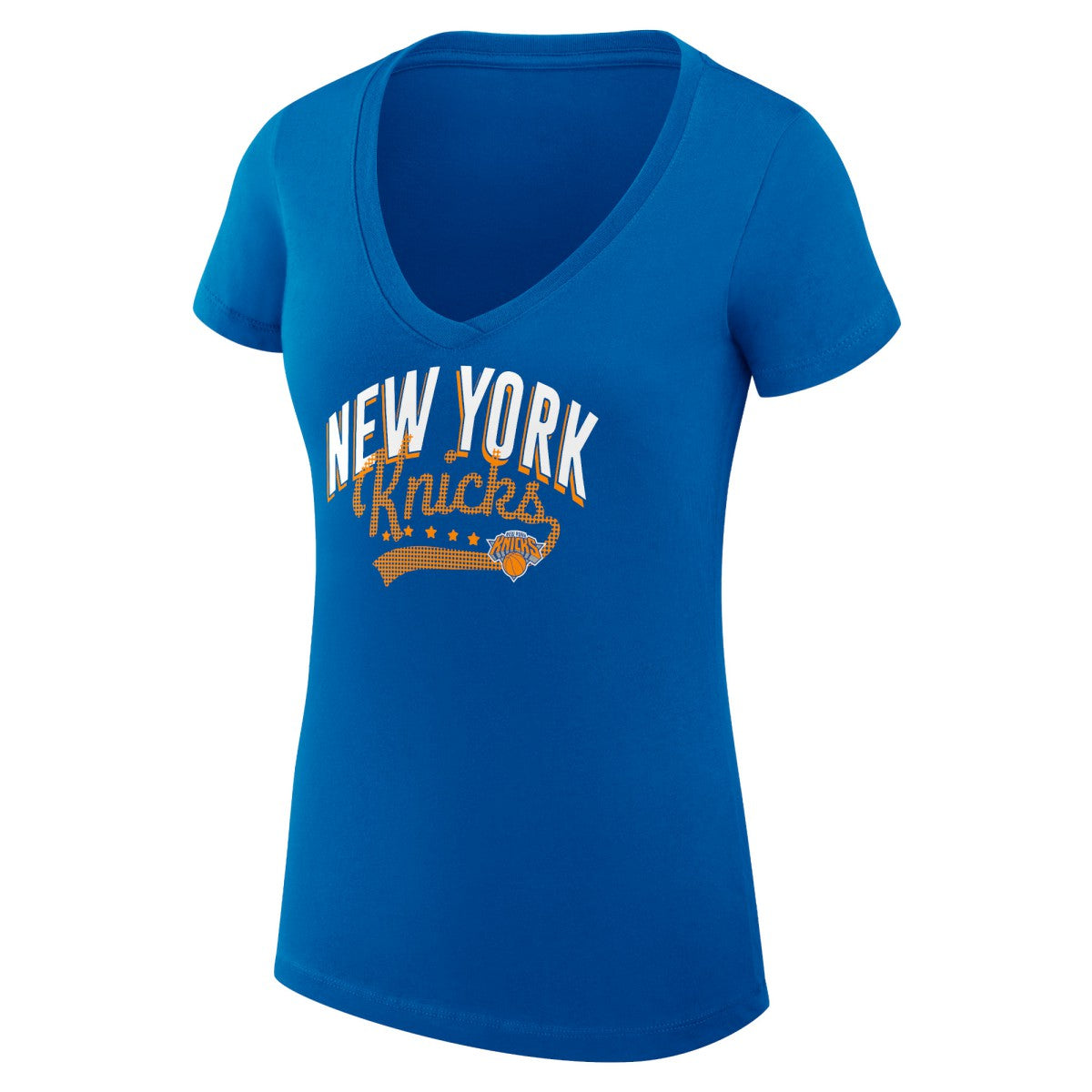 New York Knicks G-III 4Her by Carl Banks Women's Super-Slim Fit Lightweight Filigree Logo V-Neck T-Shirt