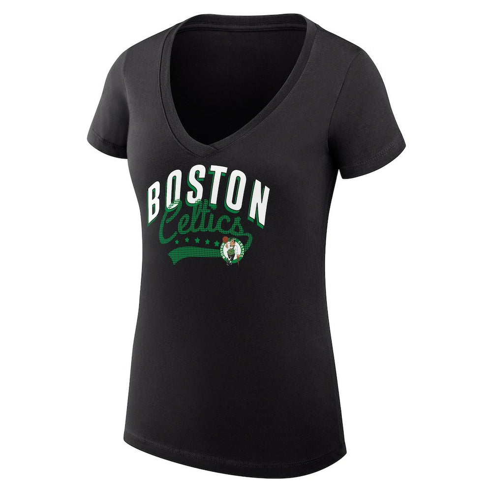 Boston Celtics G-III 4Her by Carl Banks Women's Super-Slim Fit Lightweight Filigree Logo V-Neck T-Shirt