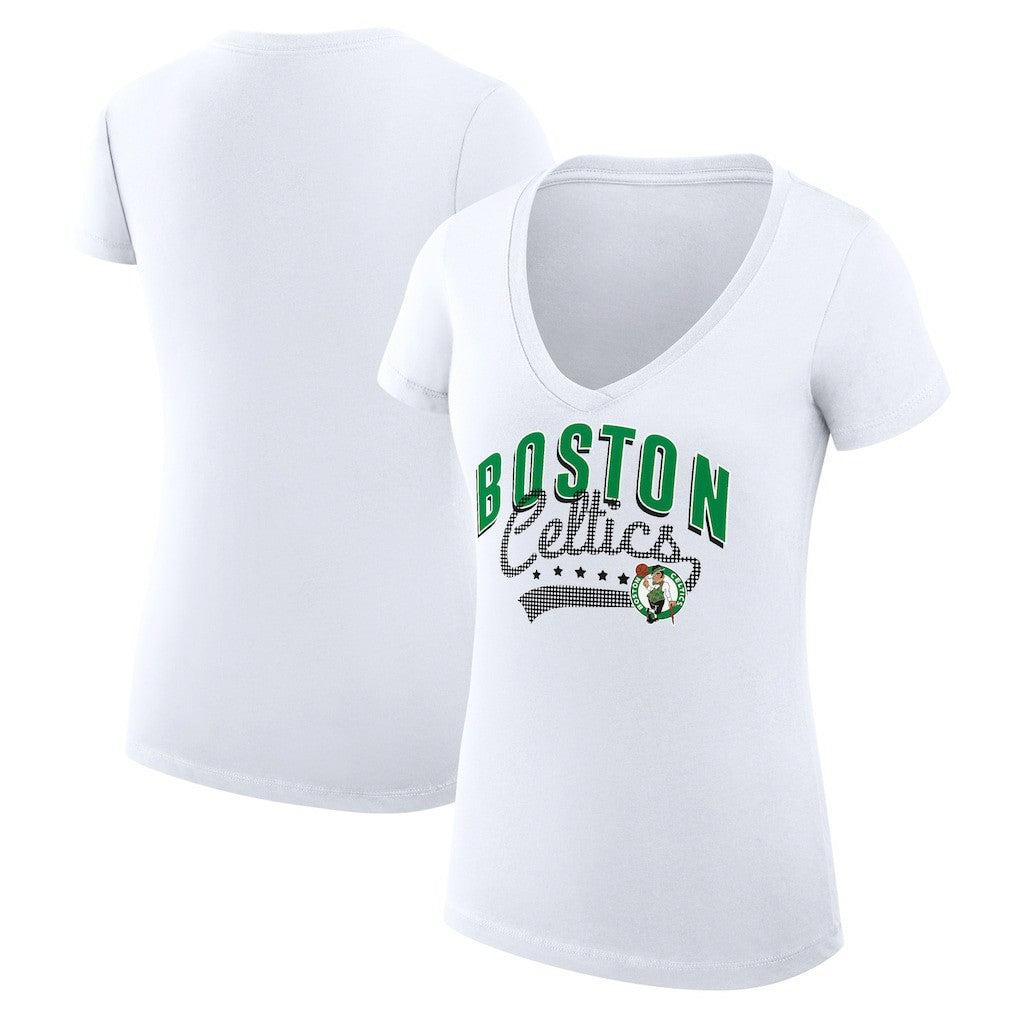 Boston Celtics G-III 4Her by Carl Banks Women's Super-Slim Fit Lightweight Filigree Logo V-Neck T-Shirt
