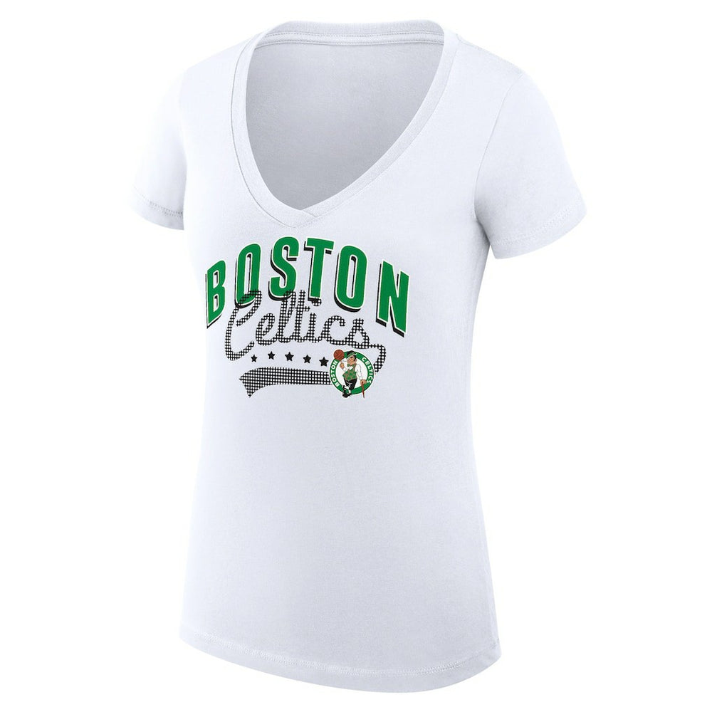 Boston Celtics G-III 4Her by Carl Banks Women's Super-Slim Fit Lightweight Filigree Logo V-Neck T-Shirt
