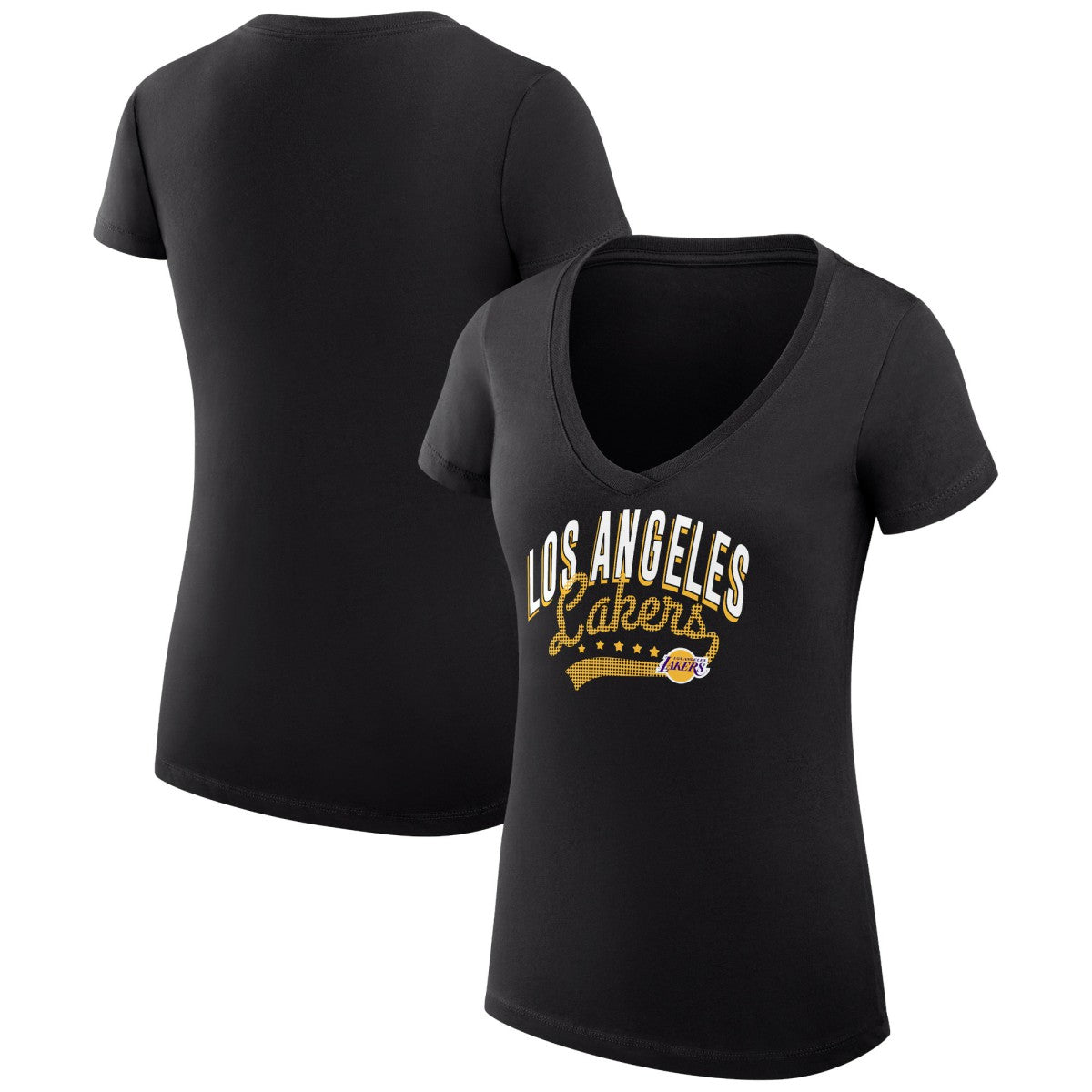 Los Angeles Lakers G-III 4Her by Carl Banks Women's Super-Slim Fit Lightweight Filigree Logo V-Neck T-Shirt