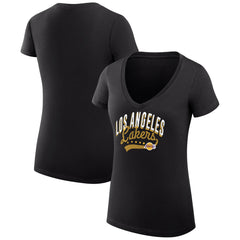 Los Angeles Lakers G-III 4Her by Carl Banks Women's Super-Slim Fit Lightweight Filigree Logo V-Neck T-Shirt