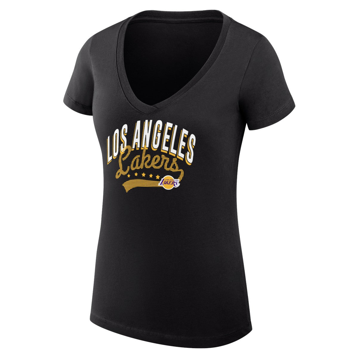 Los Angeles Lakers G-III 4Her by Carl Banks Women's Super-Slim Fit Lightweight Filigree Logo V-Neck T-Shirt