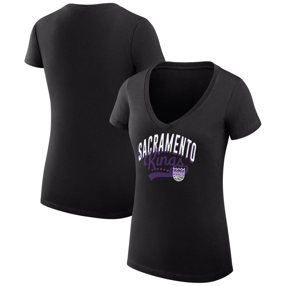 Sacramento Kings G-III 4Her by Carl Banks Women's Super-Slim Fit Lightweight Filigree Logo V-Neck T-Shirt