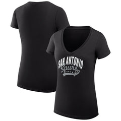 San Antonio Spurs G-III 4Her by Carl Banks Women's Super-Slim Fit Lightweight Filigree Logo V-Neck T-Shirt