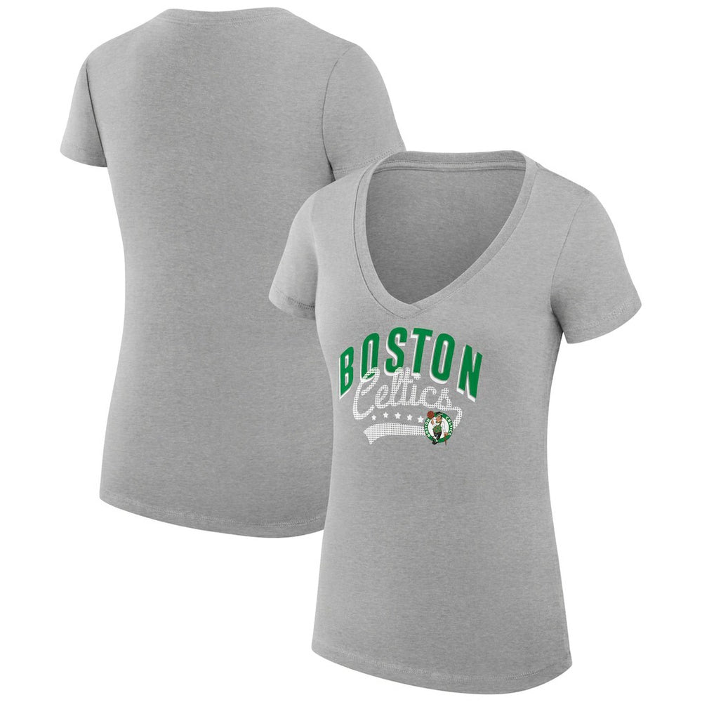 Boston Celtics G-III 4Her by Carl Banks Women's Super-Slim Fit Lightweight Filigree Logo V-Neck T-Shirt