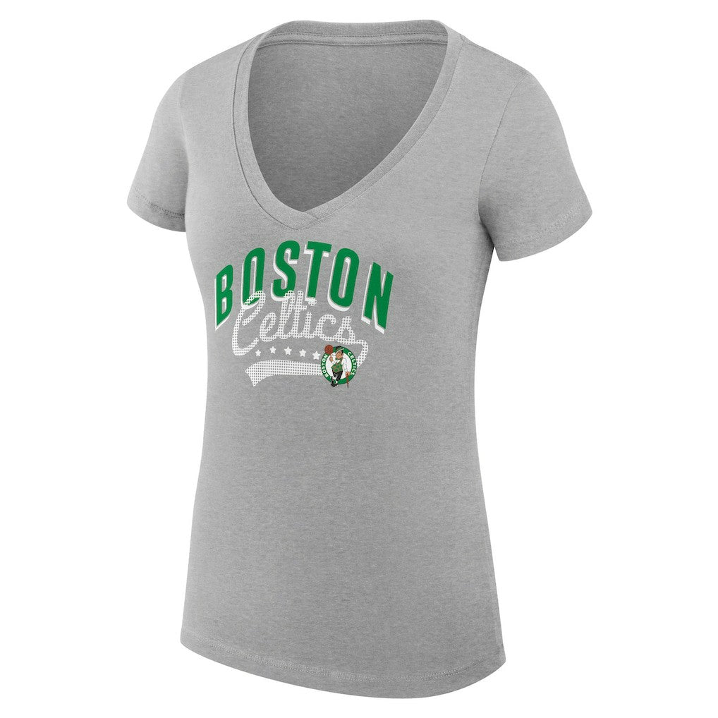 Boston Celtics G-III 4Her by Carl Banks Women's Super-Slim Fit Lightweight Filigree Logo V-Neck T-Shirt