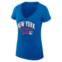 NHL New York Rangers G-III 4Her by Carl Banks Women's Super-Slim Fit Lightweight Filigree Logo V-Neck T-Shirt – Blue
