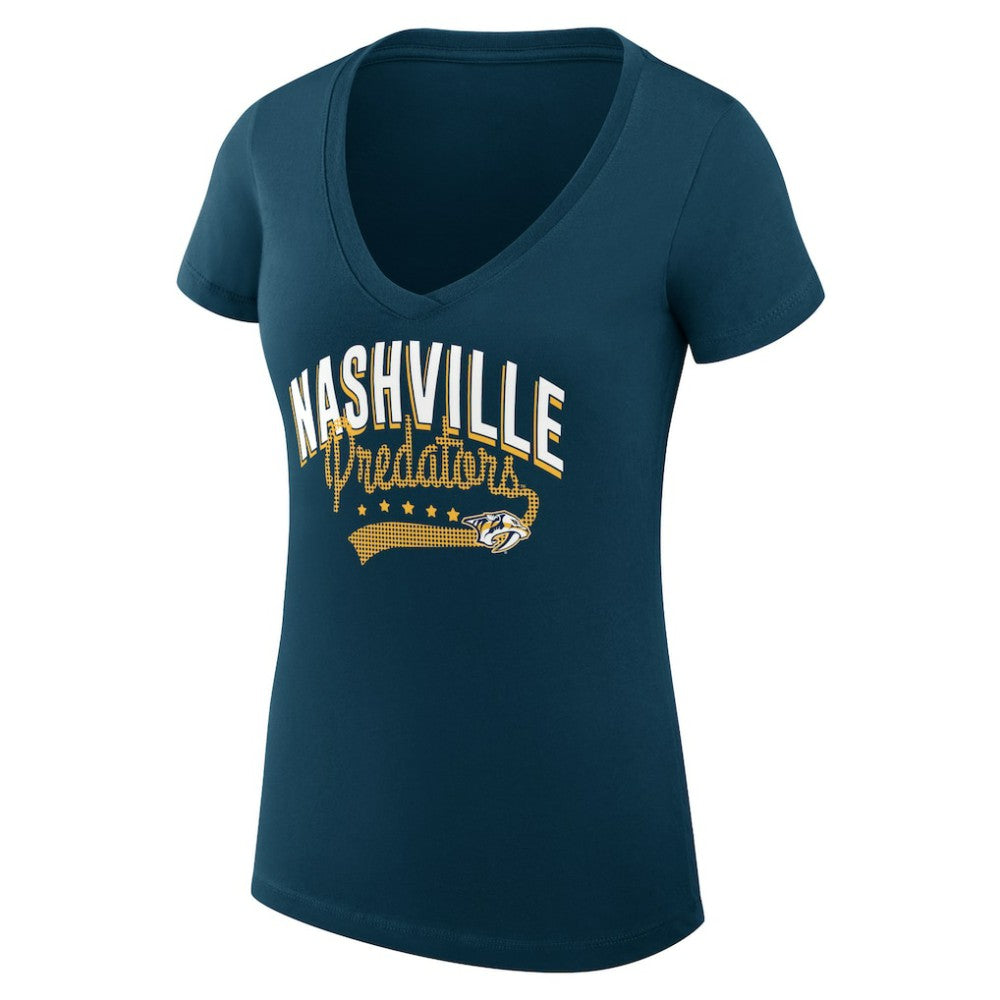 NHL Nashville Predators G-III 4Her by Carl Banks Women's Super-Slim Fit Lightweight Filigree Logo V-Neck T-Shirt – Navy