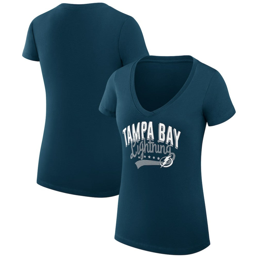 NHL Tampa Bay Lightning G-III 4Her by Carl Banks Women's Super-Slim Fit Lightweight Filigree Logo V-Neck T-Shirt – Navy