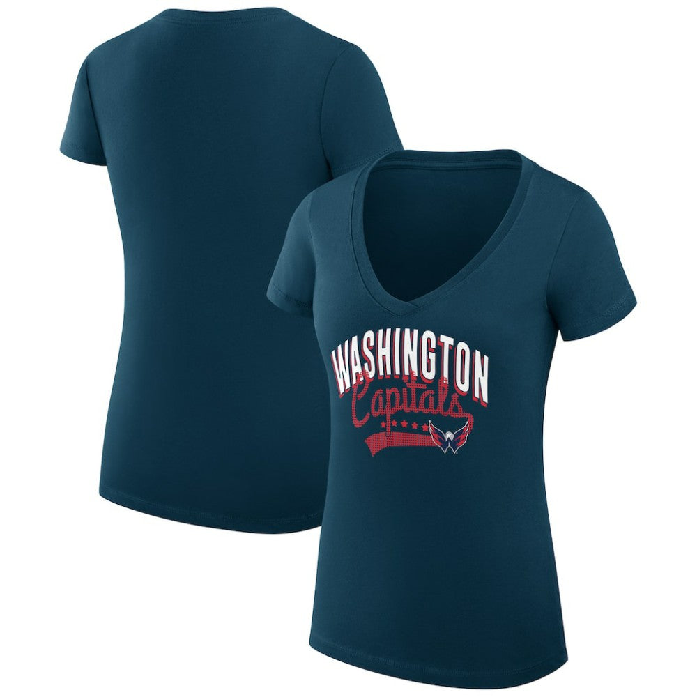 NHL Washington Capitals G-III 4Her by Carl Banks Women's Super-Slim Fit Lightweight Filigree Logo V-Neck T-Shirt – Navy