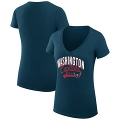 NHL Washington Capitals G-III 4Her by Carl Banks Women's Super-Slim Fit Lightweight Filigree Logo V-Neck T-Shirt – Navy