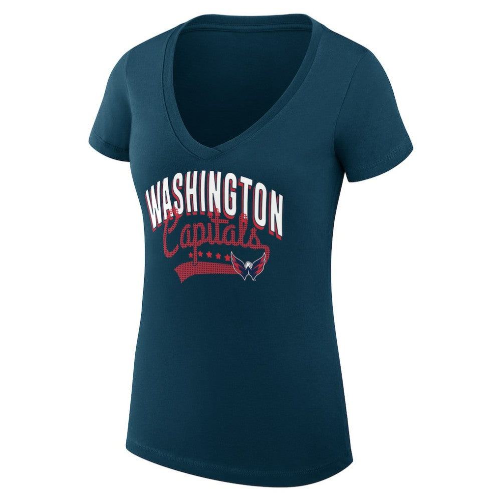 NHL Washington Capitals G-III 4Her by Carl Banks Women's Super-Slim Fit Lightweight Filigree Logo V-Neck T-Shirt – Navy