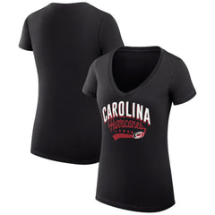 NHL Carolina Hurricanes G-III 4Her by Carl Banks Women's Super-Slim Fit Lightweight Filigree Logo V-Neck T-Shirt – Black