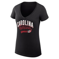 NHL Carolina Hurricanes G-III 4Her by Carl Banks Women's Super-Slim Fit Lightweight Filigree Logo V-Neck T-Shirt – Black