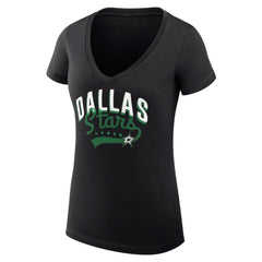 NHL Dallas Stars G-III 4Her by Carl Banks Women's Super-Slim Fit Lightweight Filigree Logo V-Neck T-Shirt – Black