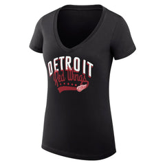 NHL Detroit Red Wings G-III 4Her by Carl Banks Women's Super-Slim Fit Lightweight Filigree Logo V-Neck T-Shirt – Black