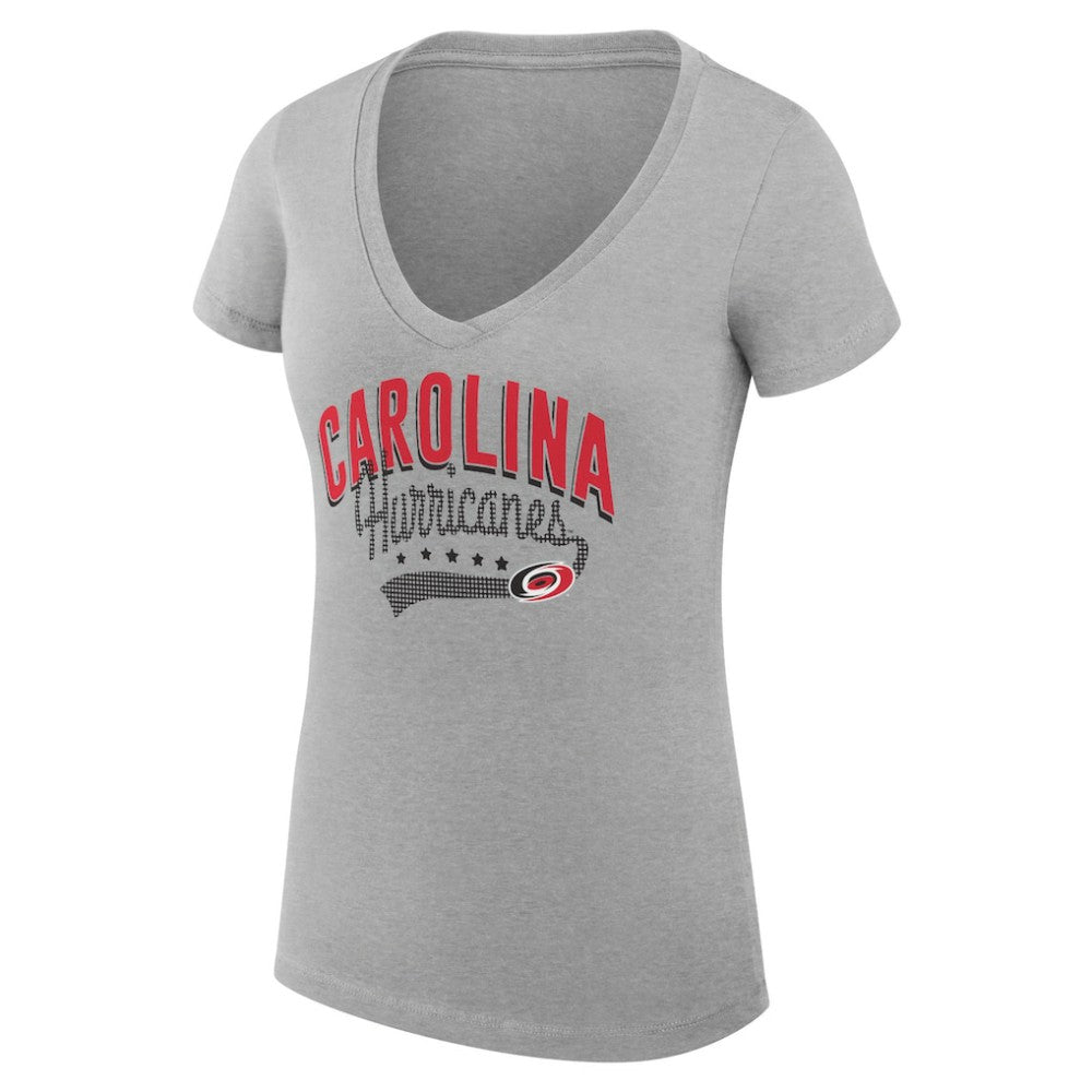 NHL Carolina Hurricanes G-III 4Her by Carl Banks Women's Super-Slim Fit Lightweight Filigree Logo V-Neck T-Shirt – Gray