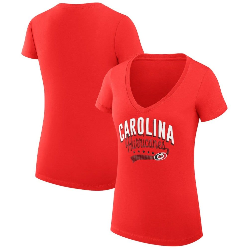 NHL Carolina Hurricanes G-III 4Her by Carl Banks Women's Super-Slim Fit Lightweight Filigree Logo V-Neck T-Shirt – Red
