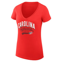 NHL Carolina Hurricanes G-III 4Her by Carl Banks Women's Super-Slim Fit Lightweight Filigree Logo V-Neck T-Shirt – Red
