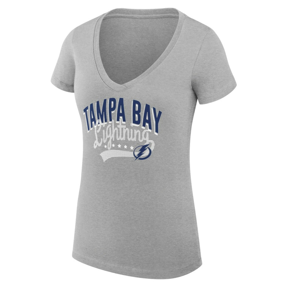 NHL Tampa Bay Lightning G-III 4Her by Carl Banks Women's Super-Slim Fit Lightweight Filigree Logo V-Neck T-Shirt – Gray