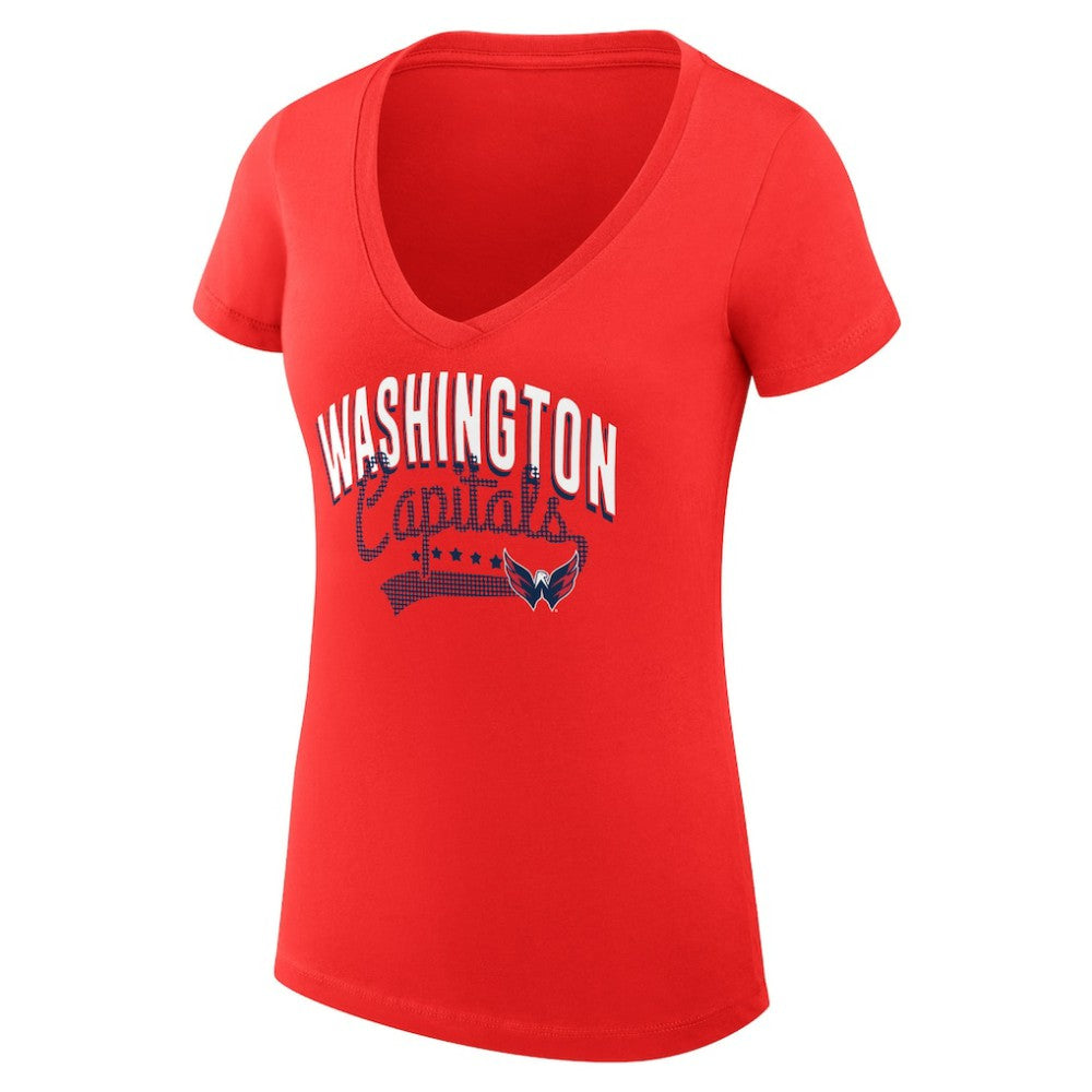 NHL Washington Capitals G-III 4Her by Carl Banks Women's Super-Slim Fit Lightweight Filigree Logo V-Neck T-Shirt – Red