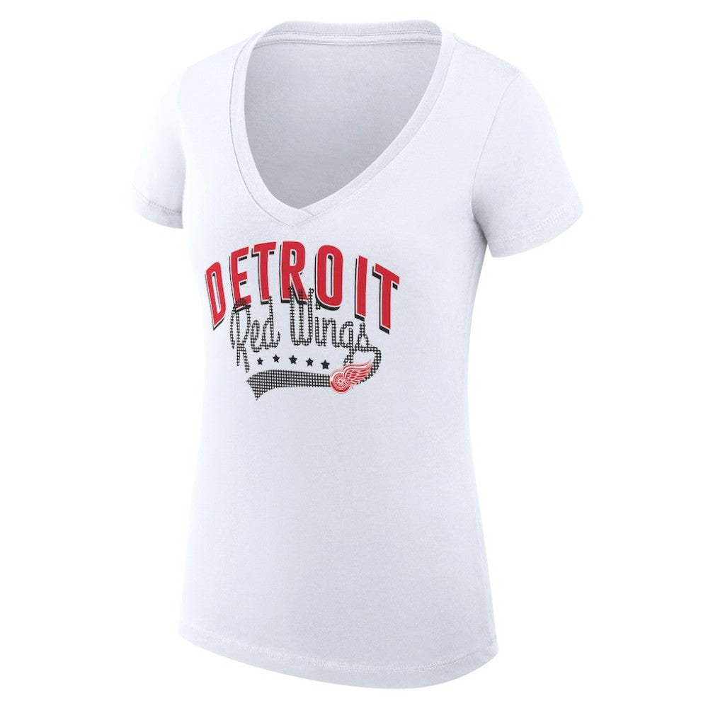 NHL Detroit Red Wings G-III 4Her by Carl Banks Women's Super-Slim Fit Lightweight Filigree Logo V-Neck T-Shirt – White