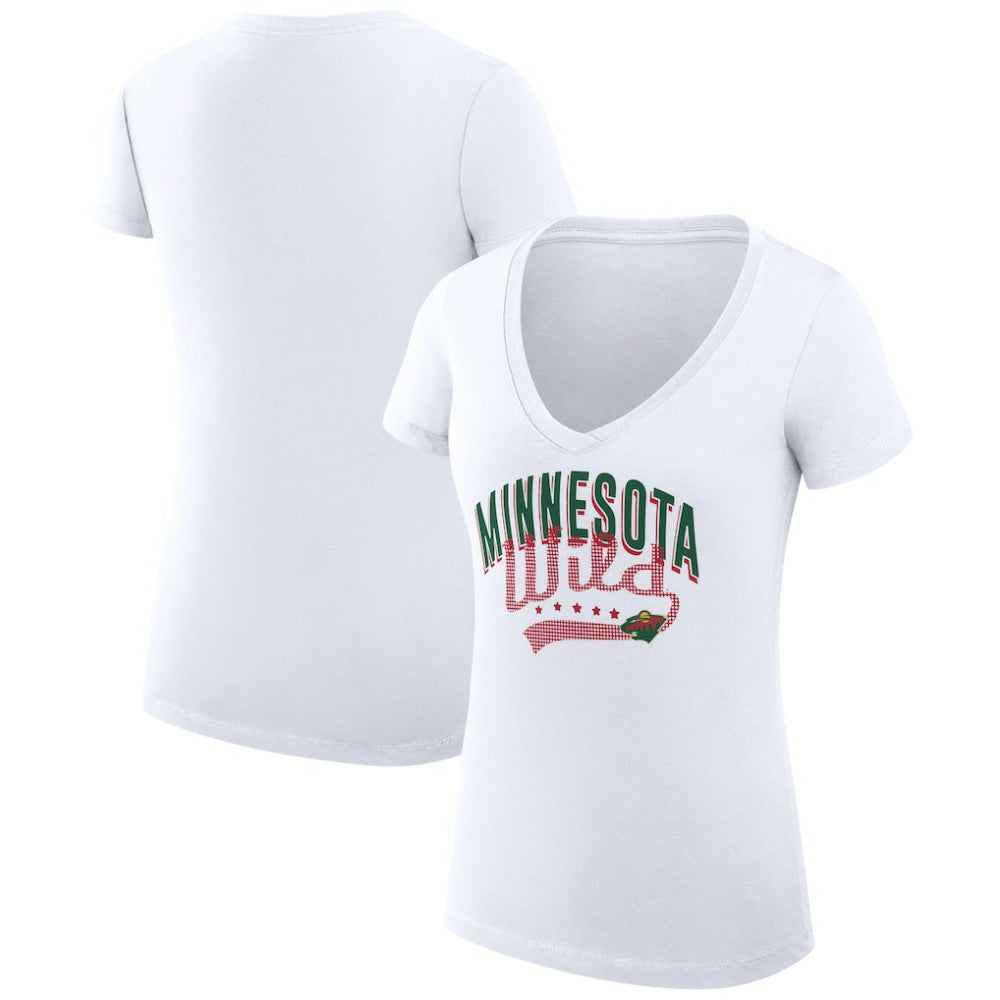 NHL Minnesota Wild G-III 4Her by Carl Banks Women's Super-Slim Fit Lightweight Filigree Logo V-Neck T-Shirt – White
