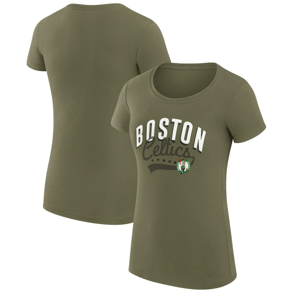 Boston Celtics G-III 4Her by Carl Banks Women's Super-Slim Fit Lightweight Filigree Logo T-Shirt - Olive outlet