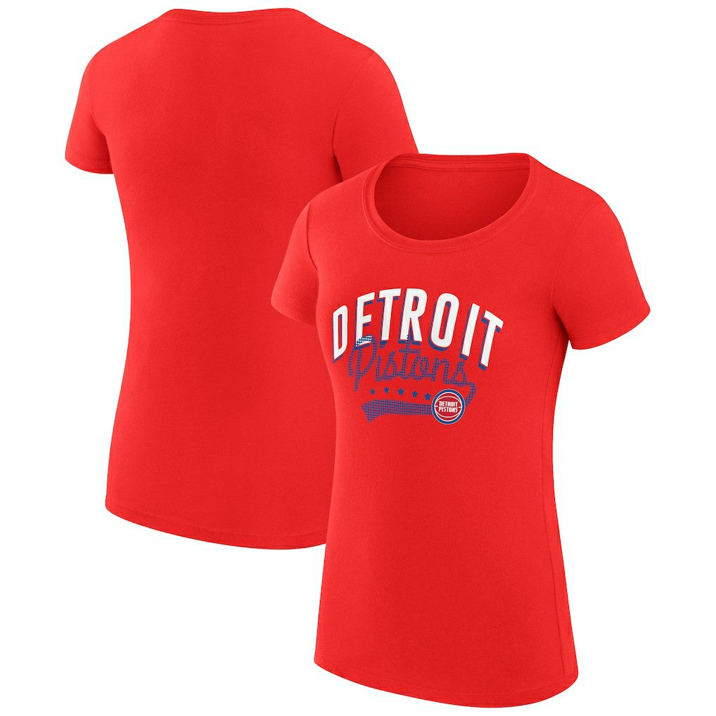 Detroit Pistons G-III 4Her by Carl Banks Women's Super-Slim Fit Lightweight Filigree Logo T-Shirt - Red for sale