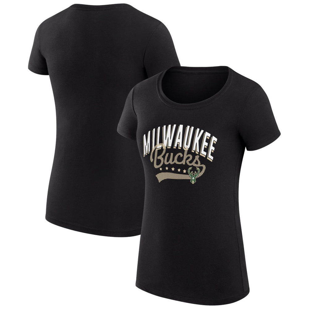 Milwaukee Bucks G-III 4Her by Carl Banks Women's Super-Slim Fit Lightweight Filigree Logo T-Shirt - Black on sale