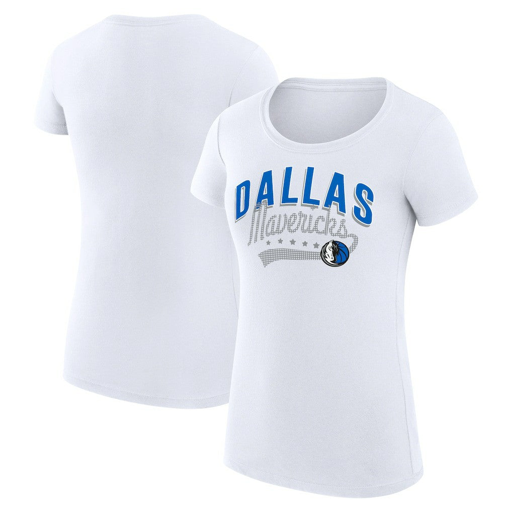 Dallas Mavericks G-III 4Her by Carl Banks Women's Super-Slim Fit Lightweight Filigree Logo T-Shirt - White on sale