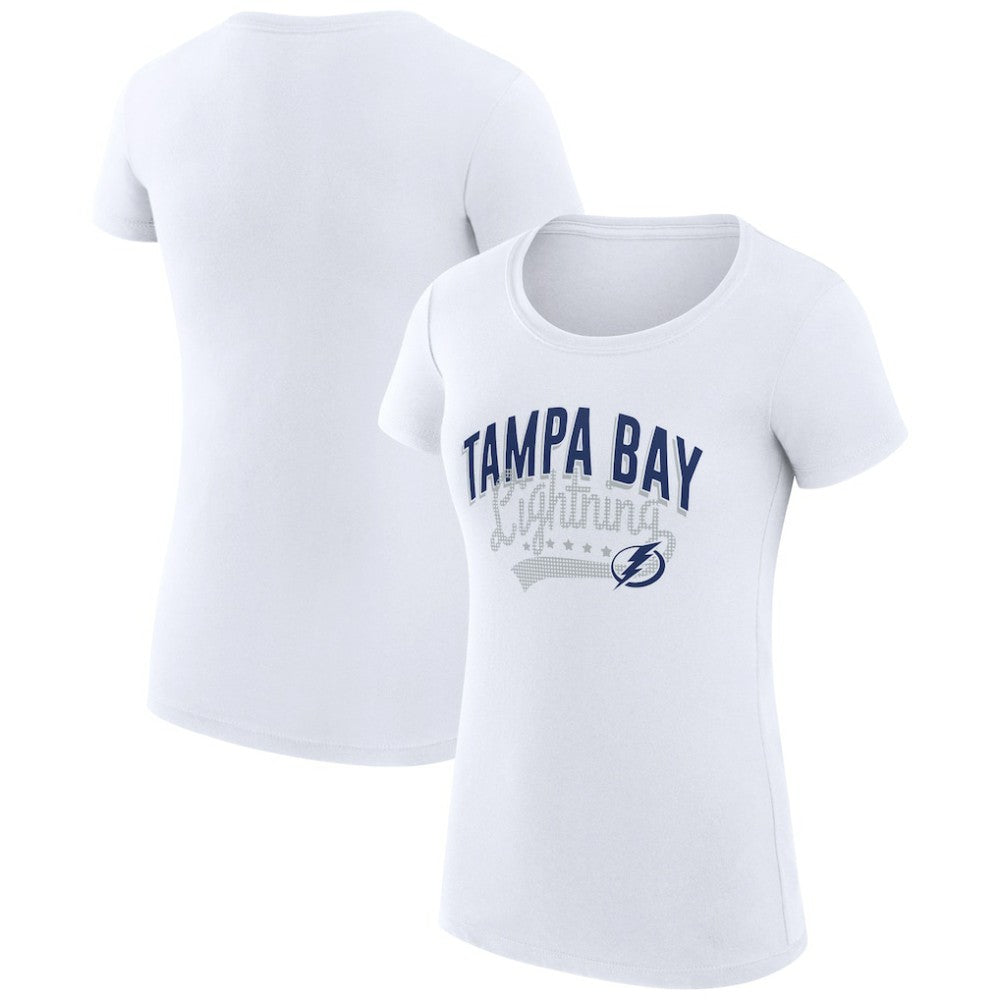 NHL Tampa Bay Lightning G-III 4Her by Carl Banks Women's Super-Slim Fit Lightweight Filigree Logo T-Shirt – White