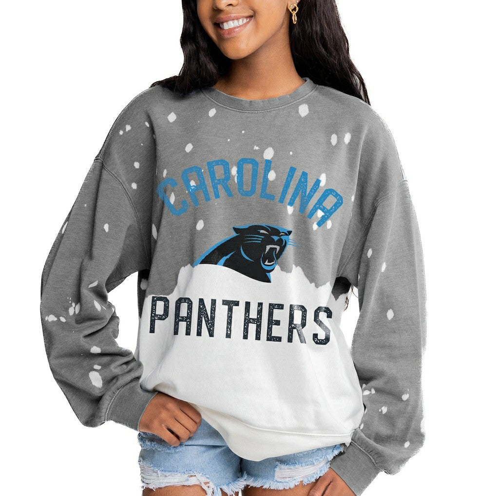 Gameday Couture Women's Oversized Coin Toss Faded French Terry Tri-Blend Pullover Sweatshirt - Carolina Panthers Pullover