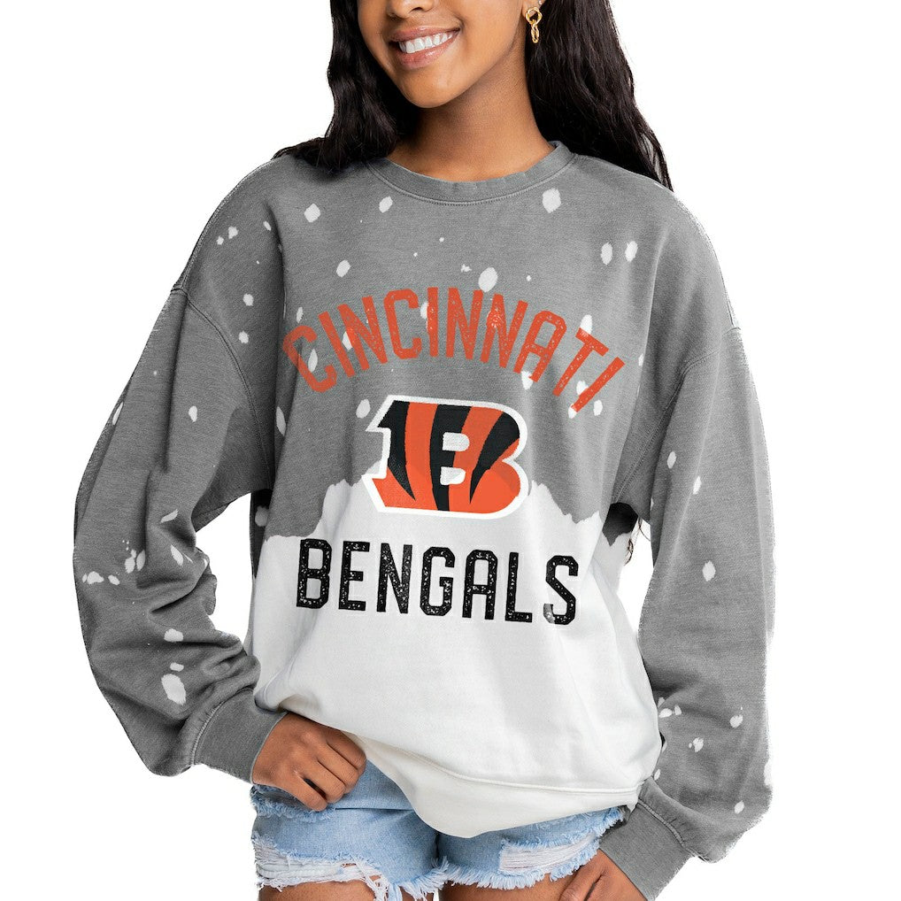 Gameday Couture Women's Oversized Coin Toss Faded French Terry Tri-Blend Pullover Sweatshirt - Cincinnati Bengals Pullover