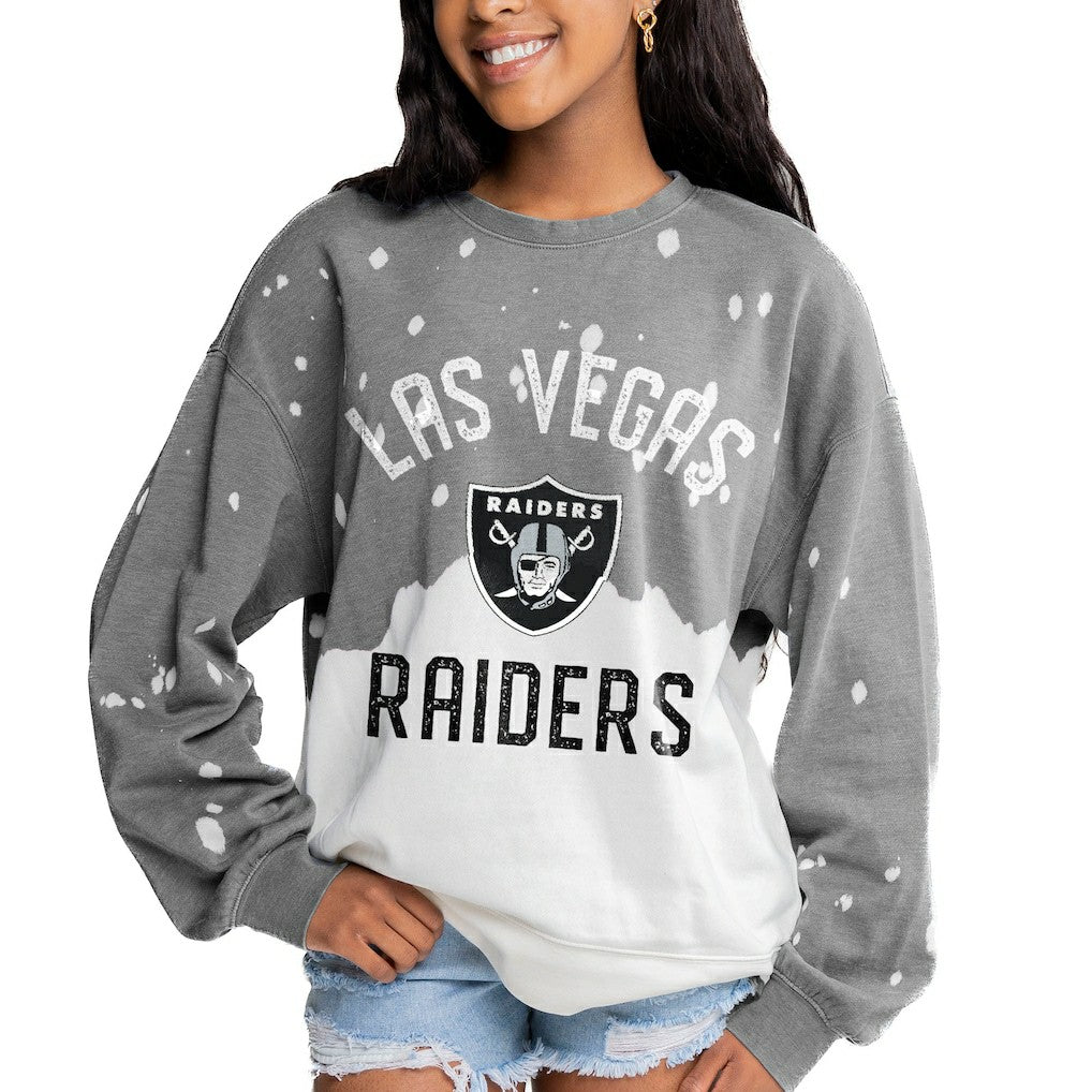 Gameday Couture Women's Oversized Coin Toss Faded French Terry Tri-Blend Pullover Sweatshirt - Las Vegas Raiders Pullover