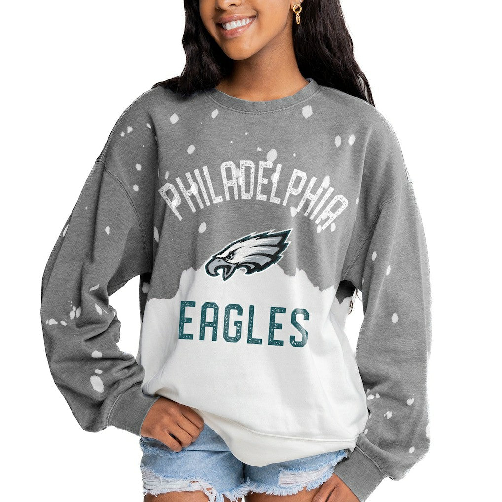Gameday Couture Women's Oversized Coin Toss Faded French Terry Tri-Blend Pullover Sweatshirt - Philadelphia Eagles Pullover
