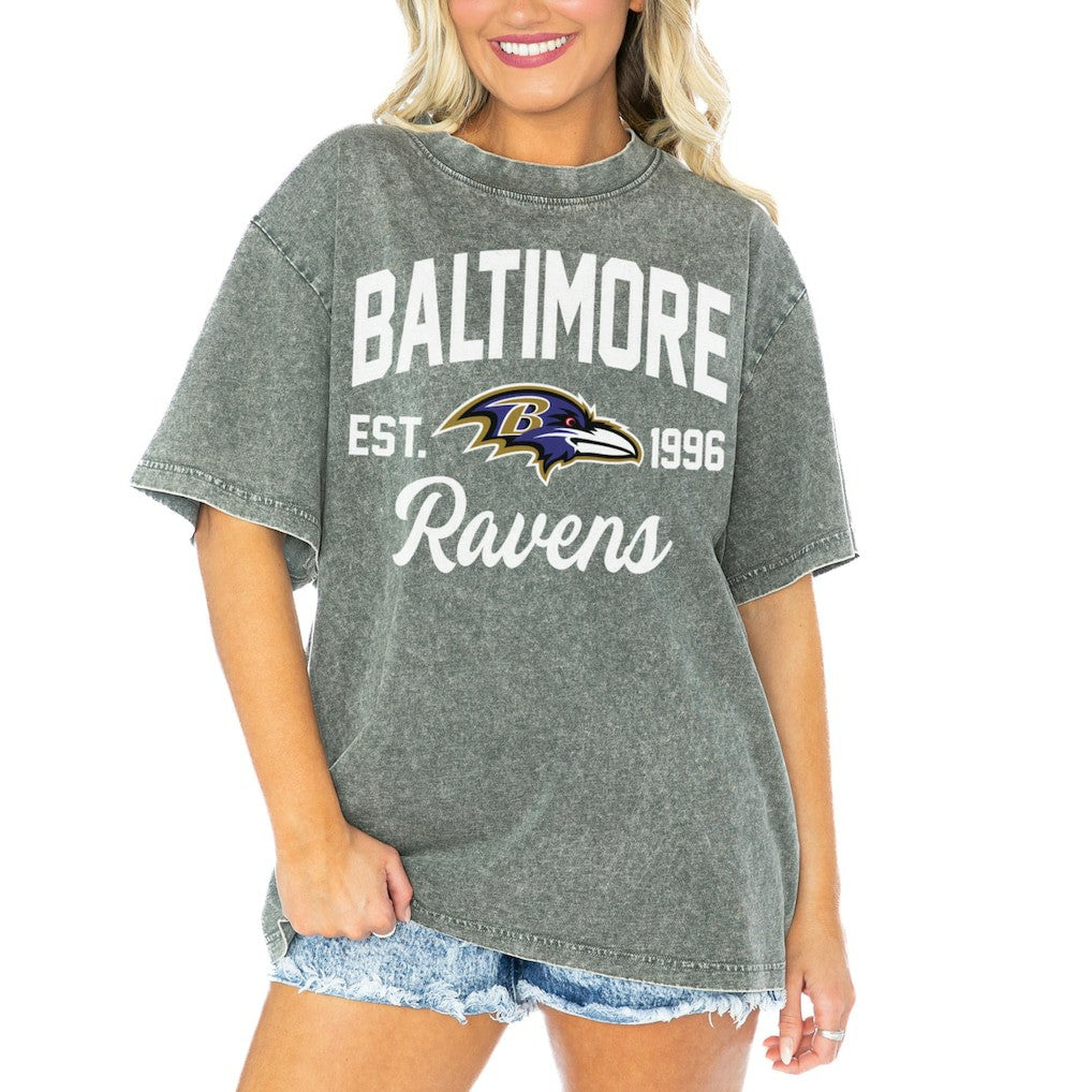 Gameday Couture Women's Tackle Titan Boyfriend Washed T-Shirt - Baltimore Ravens T-shirts