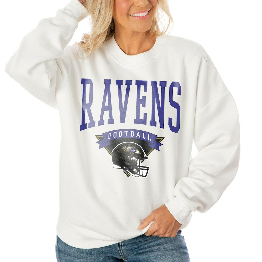 Gameday Couture Women's Oversized Yard Line Tri-Blend Pullover Sweatshirt - Baltimore Ravens Pullover