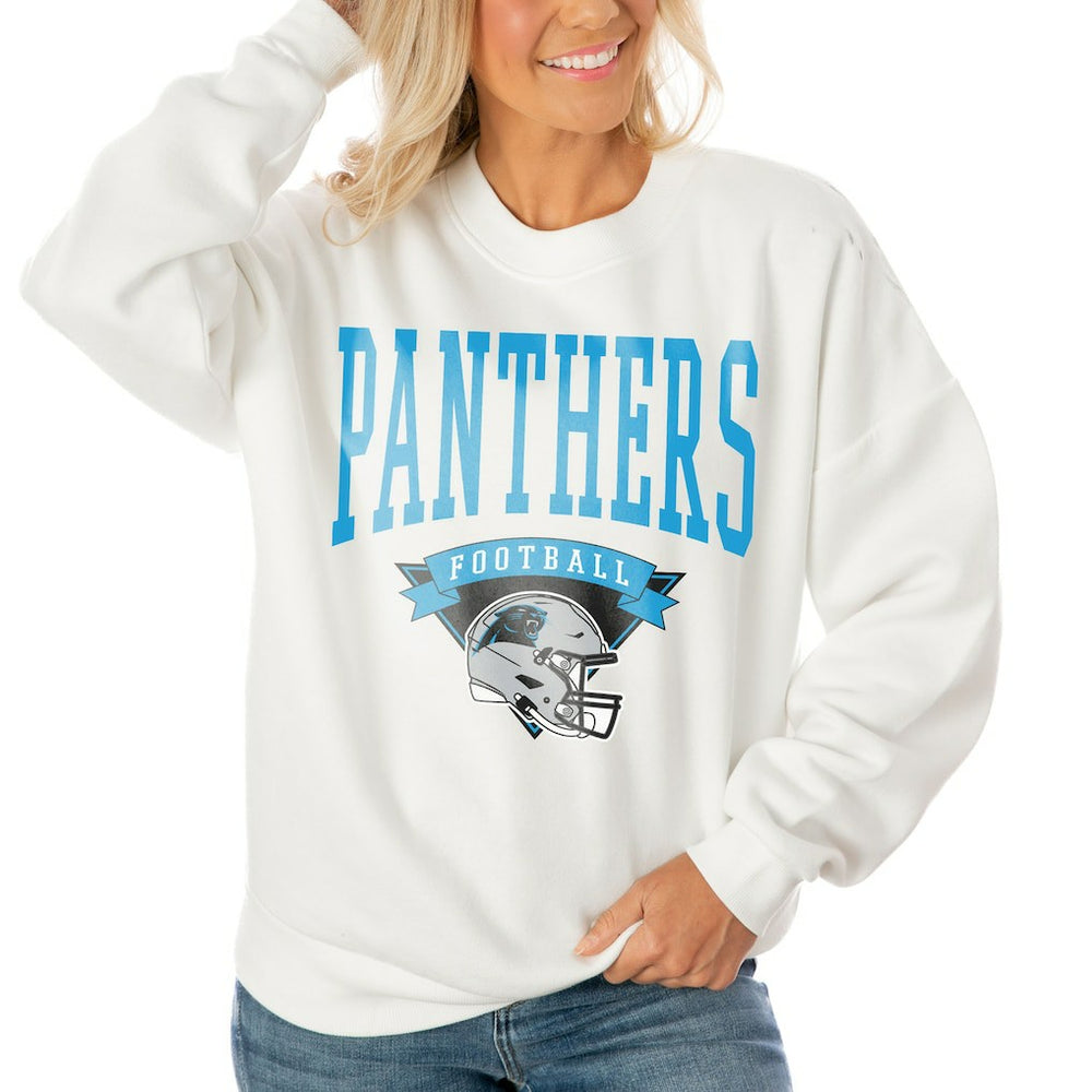 Gameday Couture Women's Oversized Yard Line Tri-Blend Pullover Sweatshirt - Carolina Panthers Pullover