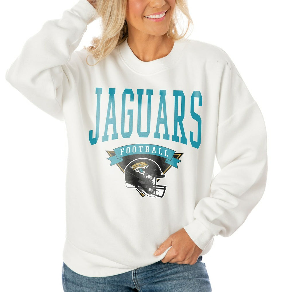 Gameday Couture Women's Oversized Yard Line Tri-Blend Pullover Sweatshirt - Jacksonville Jaguars Pullover