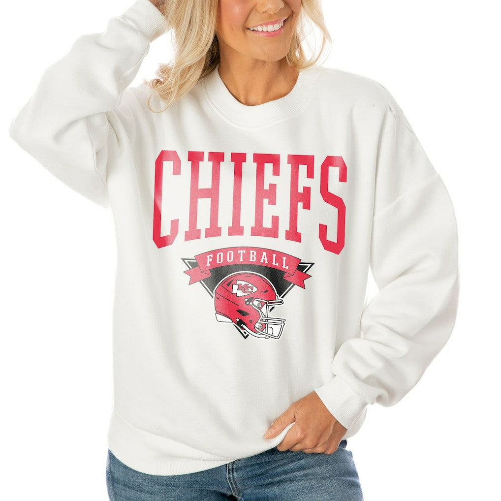 Gameday Couture Women's Oversized Yard Line Tri-Blend Pullover Sweatshirt - Kansas City Chiefs Pullover
