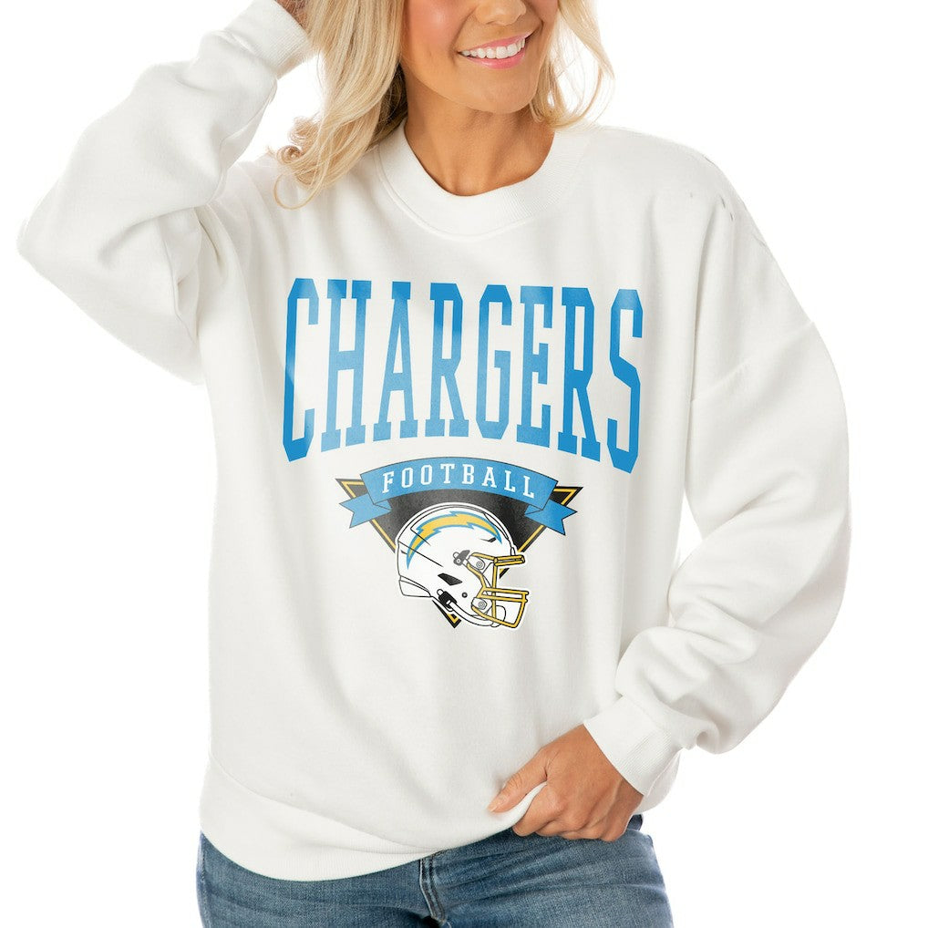 Gameday Couture Women's Oversized Yard Line Tri-Blend Pullover Sweatshirt - Los Angeles Chargers Pullover